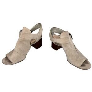 Nine West Women's Size 7.5M‎ Ganci Tan Leather Open Toe Block Heel Ankle Booties